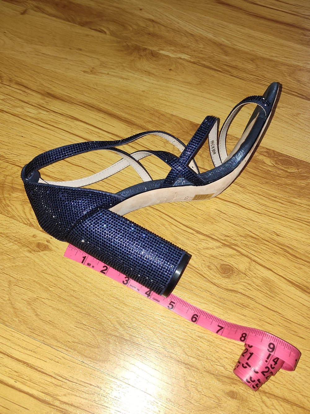 Women's Navy Rhinestone Block Heel Sandals